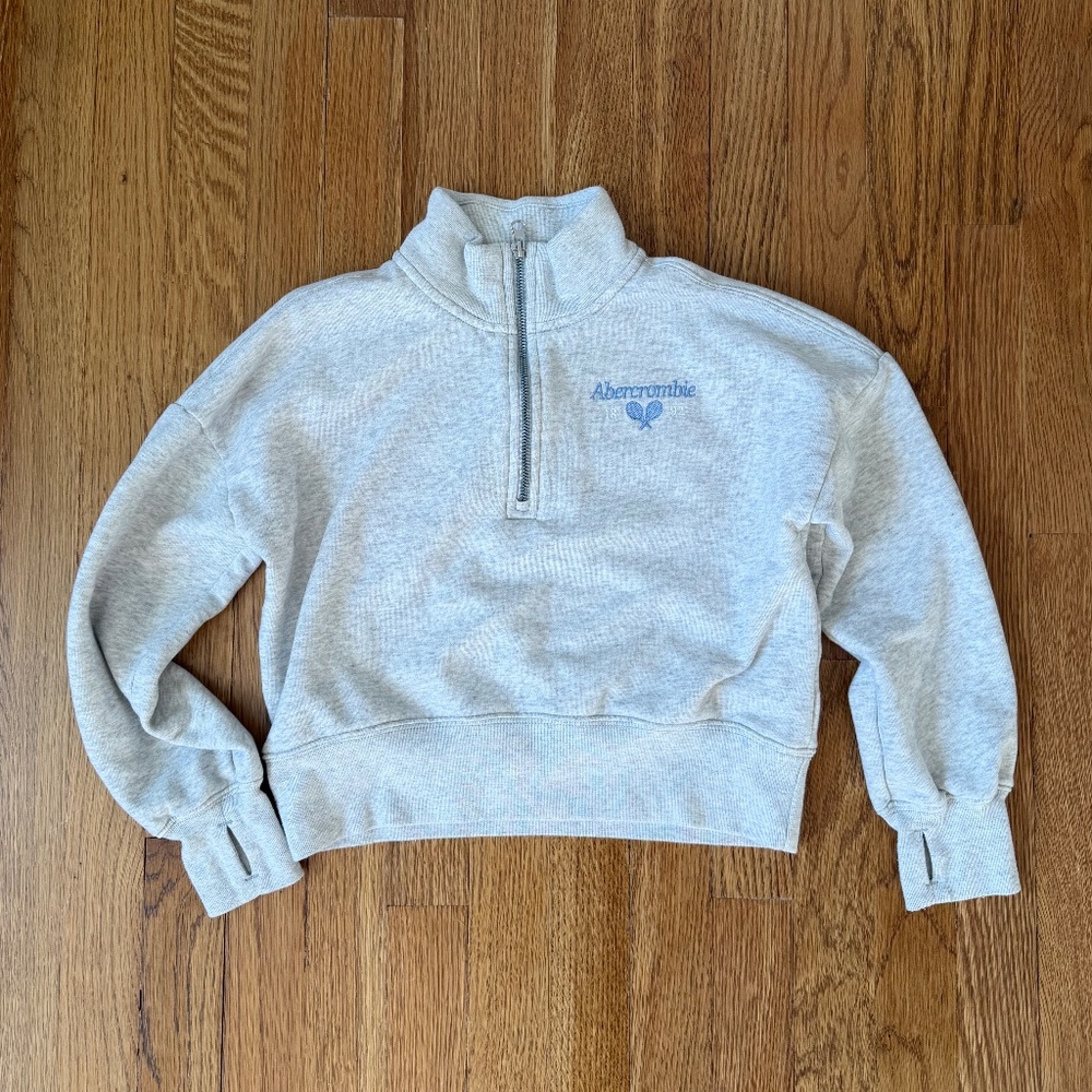 Abercrombie Kids Quarter Zip Tennis Sweatshirt, Grey, Size 9/10